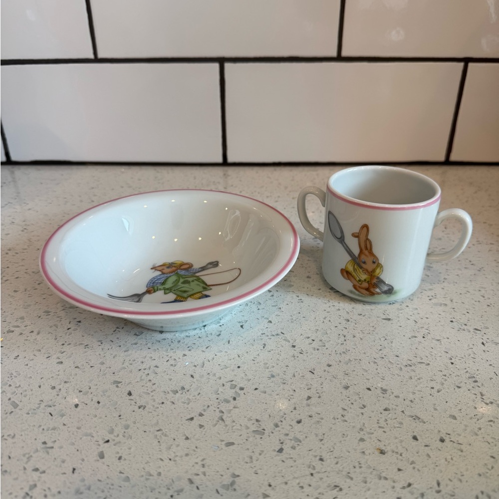 Philippe Deshoulières Porcelain Child Plate & Cup Set NWOT France